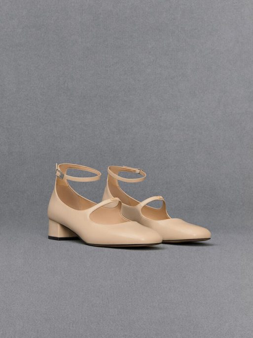 C&K Claire Leather Mary Jane Pumps - Beige - Image 3