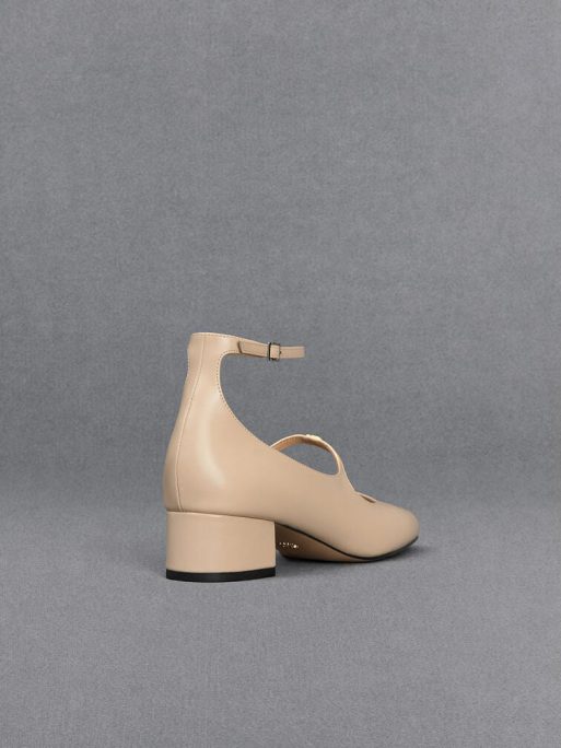 C&K Claire Leather Mary Jane Pumps - Beige - Image 4