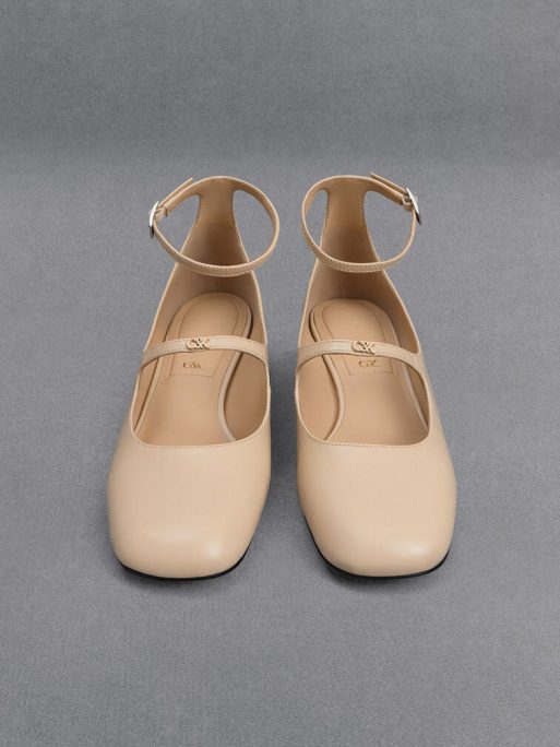 C&K Claire Leather Mary Jane Pumps - Beige - Image 5