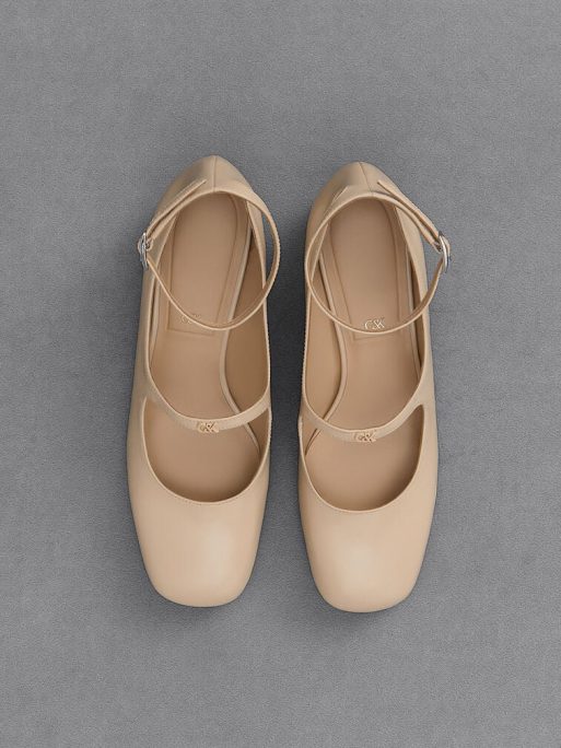 C&K Claire Leather Mary Jane Pumps - Beige - Image 6