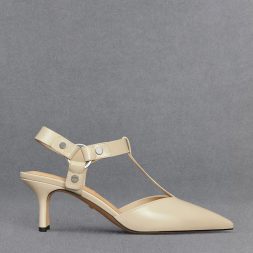 C&K Leather Buckled T-Bar Pumps - Chalk
