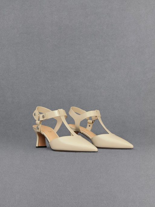 C&K Leather Buckled T-Bar Pumps - Chalk - Image 3