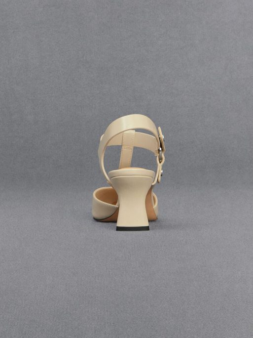 C&K Leather Buckled T-Bar Pumps - Chalk - Image 4