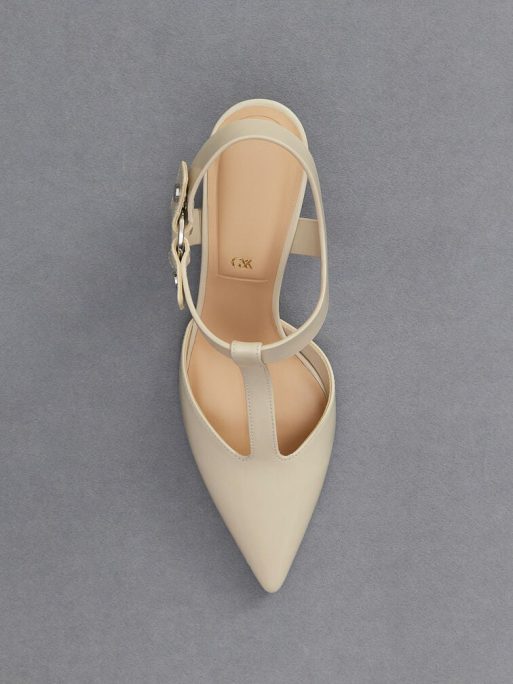 C&K Leather Buckled T-Bar Pumps - Chalk - Image 6