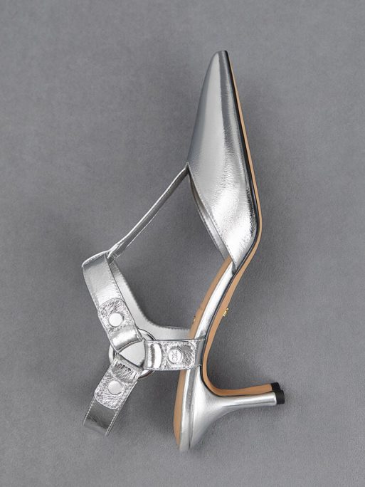 C&K Leather Metallic Buckled T-Bar Pumps - Silver - Image 5