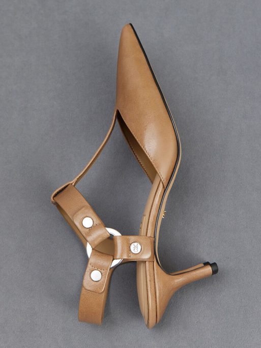 C&K Leather Buckled T-Bar Pumps - Taupe - Image 6