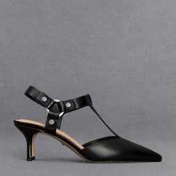 C&K Leather Buckled T-Bar Pumps - Black