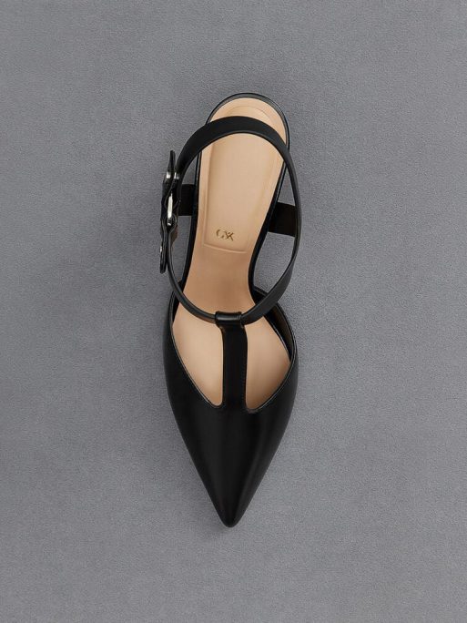 C&K Leather Buckled T-Bar Pumps - Black - Image 6