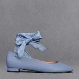 C&K Leather Monogram Tie-Around Ballet Flats - Light Blue