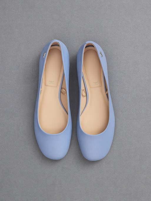 C&K Leather Monogram Tie-Around Ballet Flats - Light Blue - Image 6