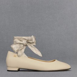 C&K Leather Monogram Tie-Around Ballet Flats - Chalk