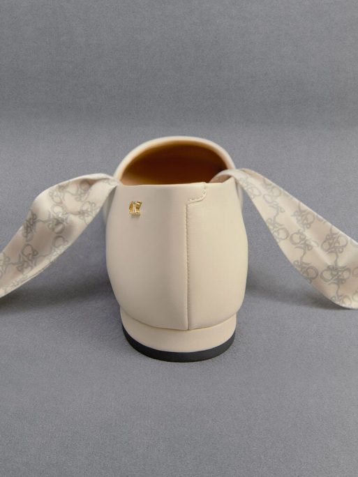 C&K Leather Monogram Tie-Around Ballet Flats - Chalk - Image 4