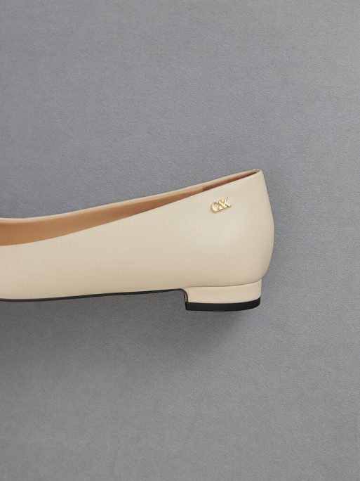 C&K Leather Monogram Tie-Around Ballet Flats - Chalk - Image 5