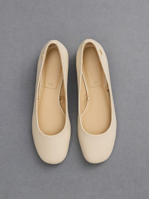 C&K Leather Monogram Tie-Around Ballet Flats - Chalk - Image 6