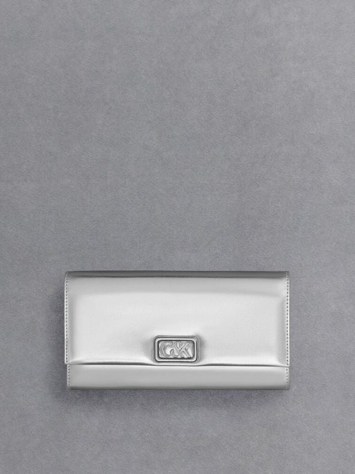 C&K Leather Metallic Chain-Strap Wallet - Silver