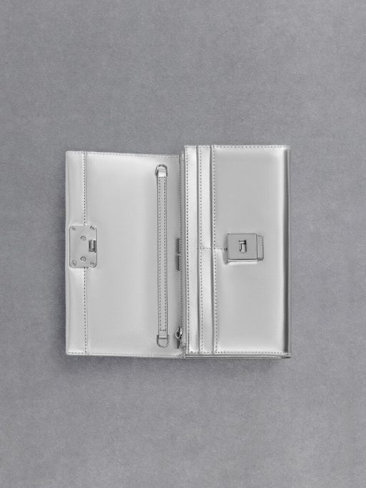 C&K Leather Metallic Chain-Strap Wallet - Silver - Image 6