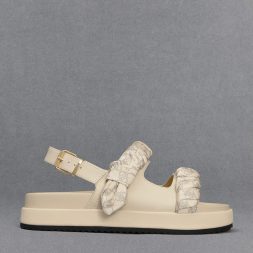 C&K Leather Ruched-Strap Sandals - Chalk
