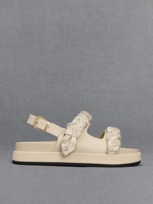C&K Leather Ruched-Strap Sandals - Chalk