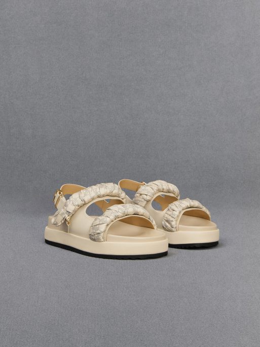C&K Leather Ruched-Strap Sandals - Chalk - Image 3