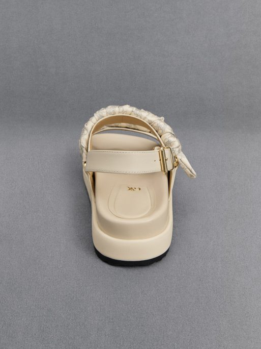 C&K Leather Ruched-Strap Sandals - Chalk - Image 4
