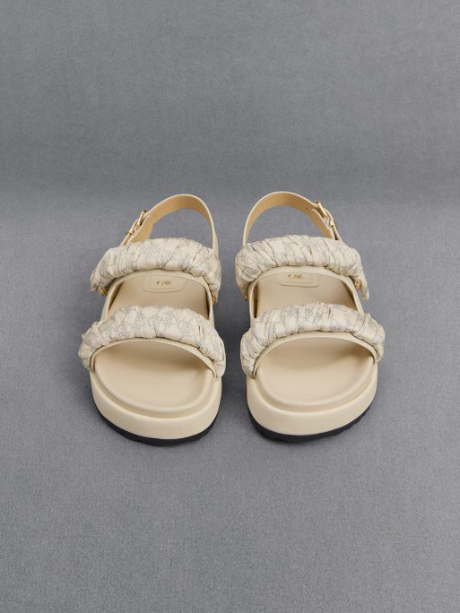 C&K Leather Ruched-Strap Sandals - Chalk - Image 5
