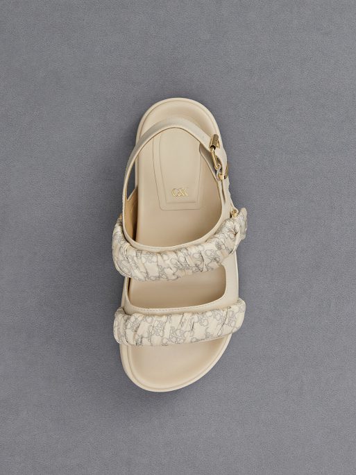 C&K Leather Ruched-Strap Sandals - Chalk - Image 6