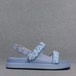 C&K Leather Ruched-Strap Sandals - Light Blue