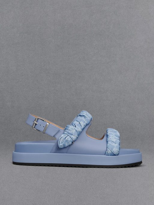 C&K Leather Ruched-Strap Sandals - Light Blue