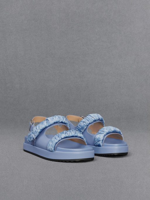 C&K Leather Ruched-Strap Sandals - Light Blue - Image 3