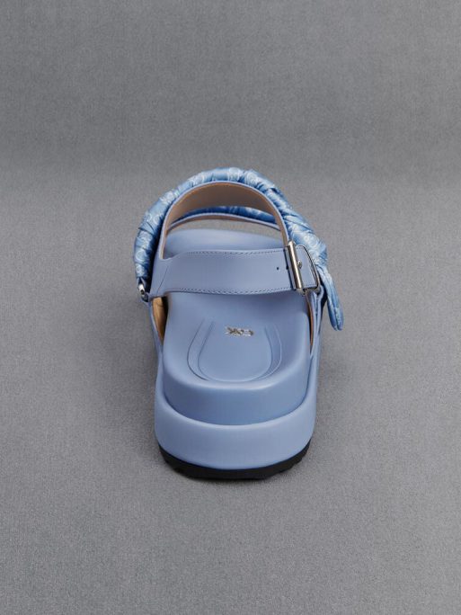 C&K Leather Ruched-Strap Sandals - Light Blue - Image 4
