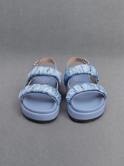 C&K Leather Ruched-Strap Sandals - Light Blue - Image 5