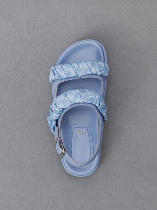 C&K Leather Ruched-Strap Sandals - Light Blue - Image 6