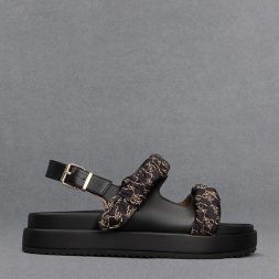 C&K Leather Ruched-Strap Sandals - Black
