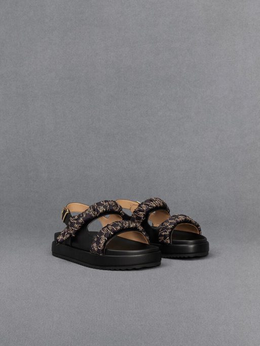 C&K Leather Ruched-Strap Sandals - Black - Image 3