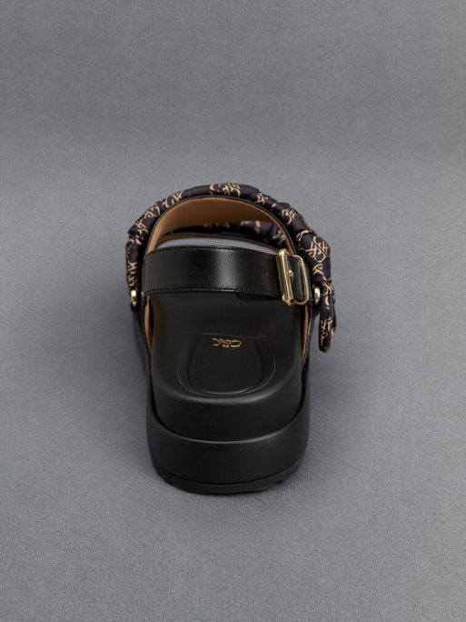 C&K Leather Ruched-Strap Sandals - Black - Image 4