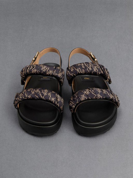 C&K Leather Ruched-Strap Sandals - Black - Image 5