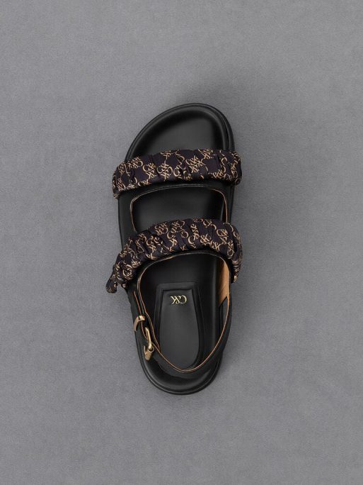 C&K Leather Ruched-Strap Sandals - Black - Image 6