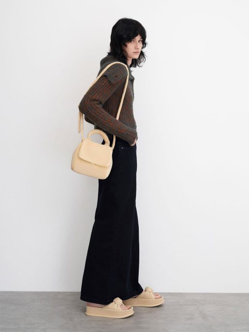 C&K Loey Textured Top Handle Bag - Beige - Image 4