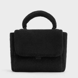 C&K Loey Textured Top Handle Bag - Jet Black