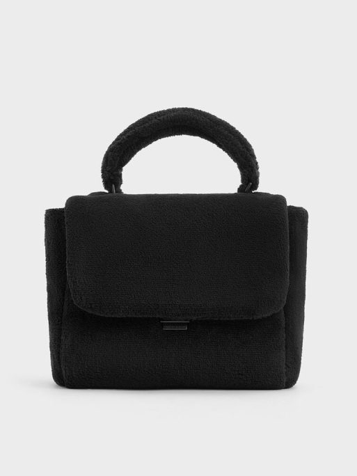 C&K Loey Textured Top Handle Bag - Jet Black