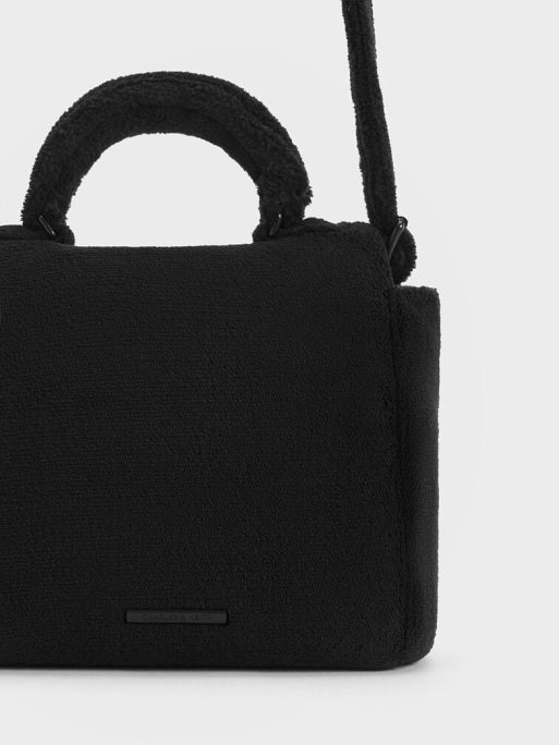 C&K Loey Textured Top Handle Bag - Jet Black - Image 6