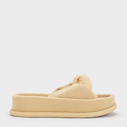 C&K Loey Textured Knotted Slides - Beige