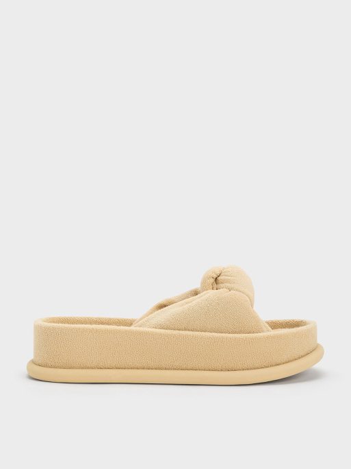 C&K Loey Textured Knotted Slides - Beige