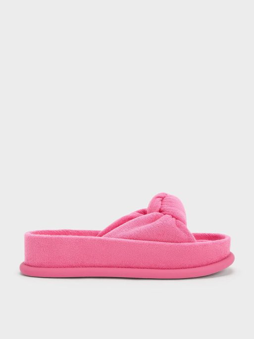 C&K Loey Textured Knotted Slides - Pink