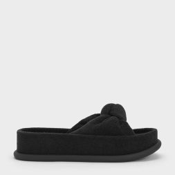 C&K Loey Textured Knotted Slides - Black Textured