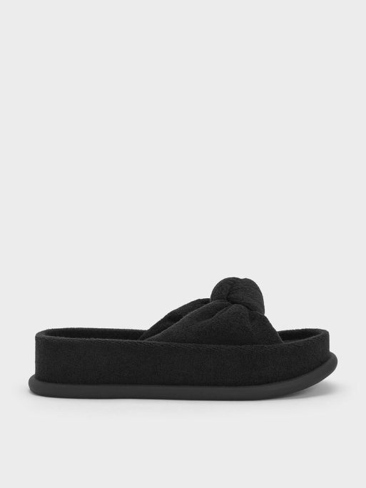 C&K Loey Textured Knotted Slides - Black Textured