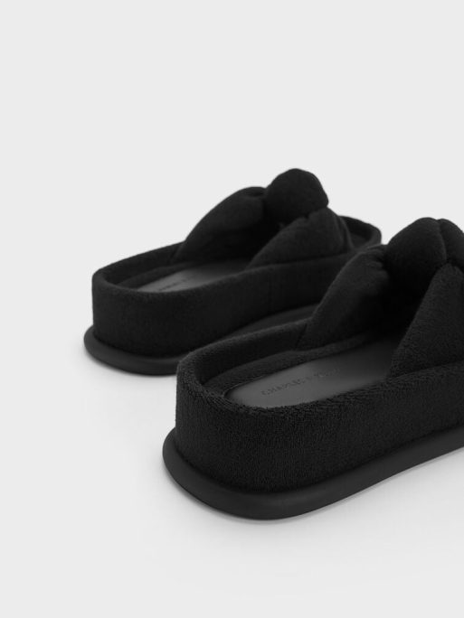 C&K Loey Textured Knotted Slides - Black Textured - Image 5