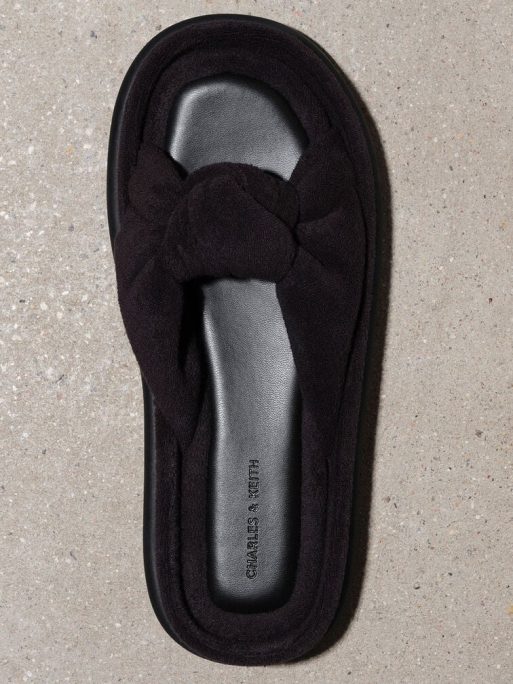 C&K Loey Textured Knotted Slides - Black Textured - Image 6