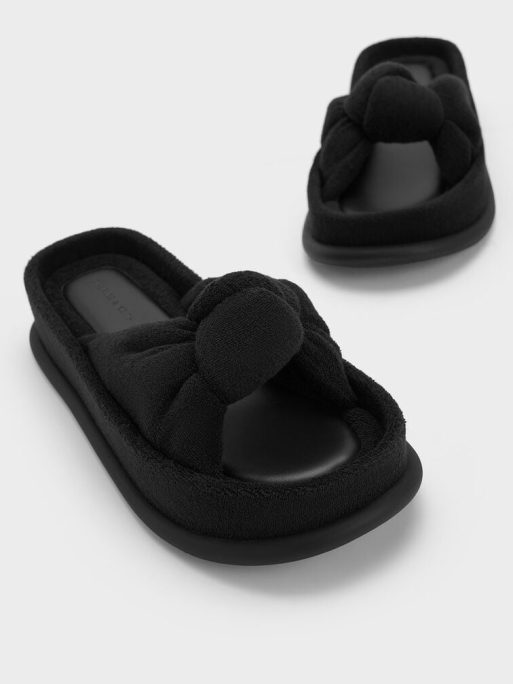 C&K Loey Textured Knotted Slides - Black Textured - Image 7