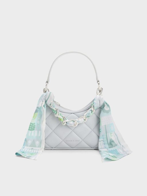 C&K Mini Alcott Scarf Handle Quilted Bag - Light Grey